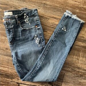 LOFT Women's Distressed Blue Jeans with Floral Embroidery